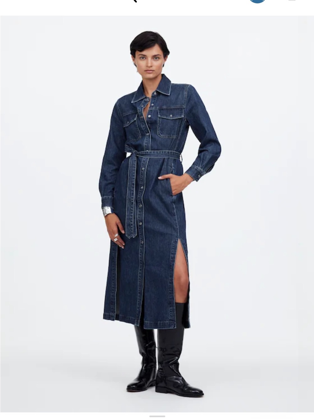 Madewell Dark Blue Denim Midi Shirt Dress